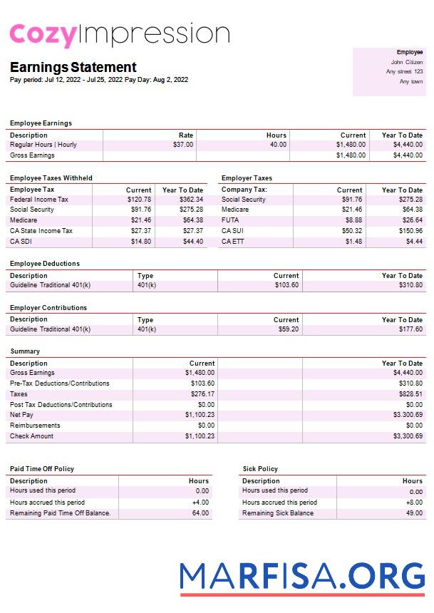 Realistic Fast fashion company payslip real example